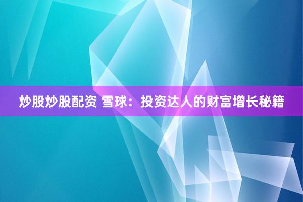 炒股炒股配资 雪球：投资达人的财富增长秘籍