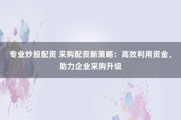 专业炒股配资 采购配资新策略：高效利用资金，助力企业采购升级