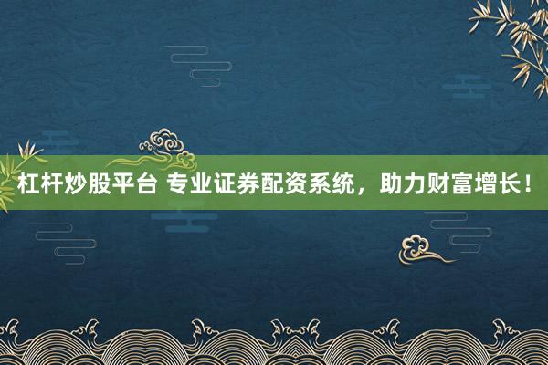杠杆炒股平台 专业证券配资系统，助力财富增长！